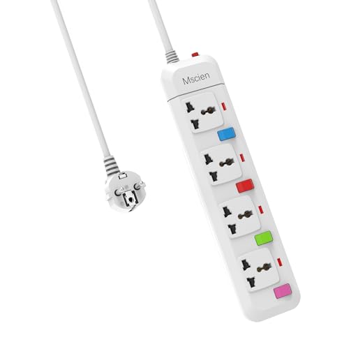 UK to EU Travel Extension Lead Mscien 4 Way Individual Switches Universal Power Strip Overload Protector With 1.8M Extension Cord