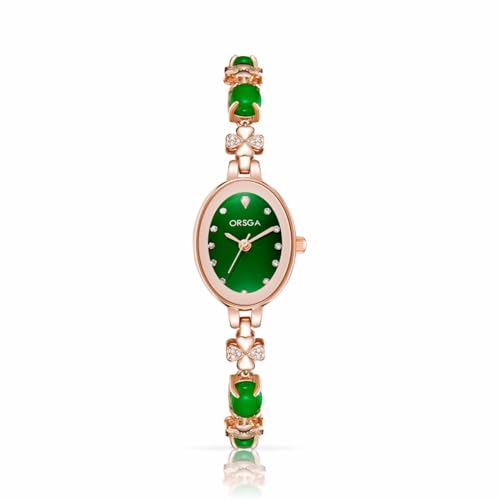 ORSGA Stainless Steel Women Watches Jadeire Watch for Women Analog Wrist Rose Gold Green Dial Bracelet Ladies Watch Women&Girls