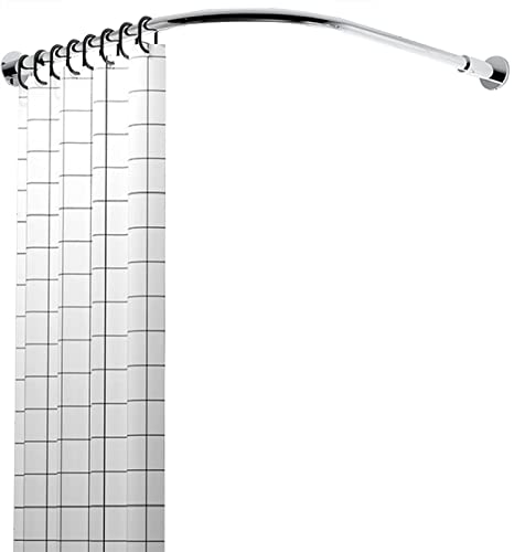 Barre De Douche d'angle Incurvée en Forme De L, Rideau De Douche Extensible en Polyester 304, Installation sans Perçage, Épais, pour Salle De Bain Et Cabine D'(B 70-95×90-130Cm)