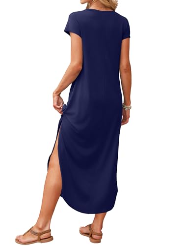 Image of RUMIA Summer Maxi Dresses for Women Cap Sleeve Long Sundress with Pockets
