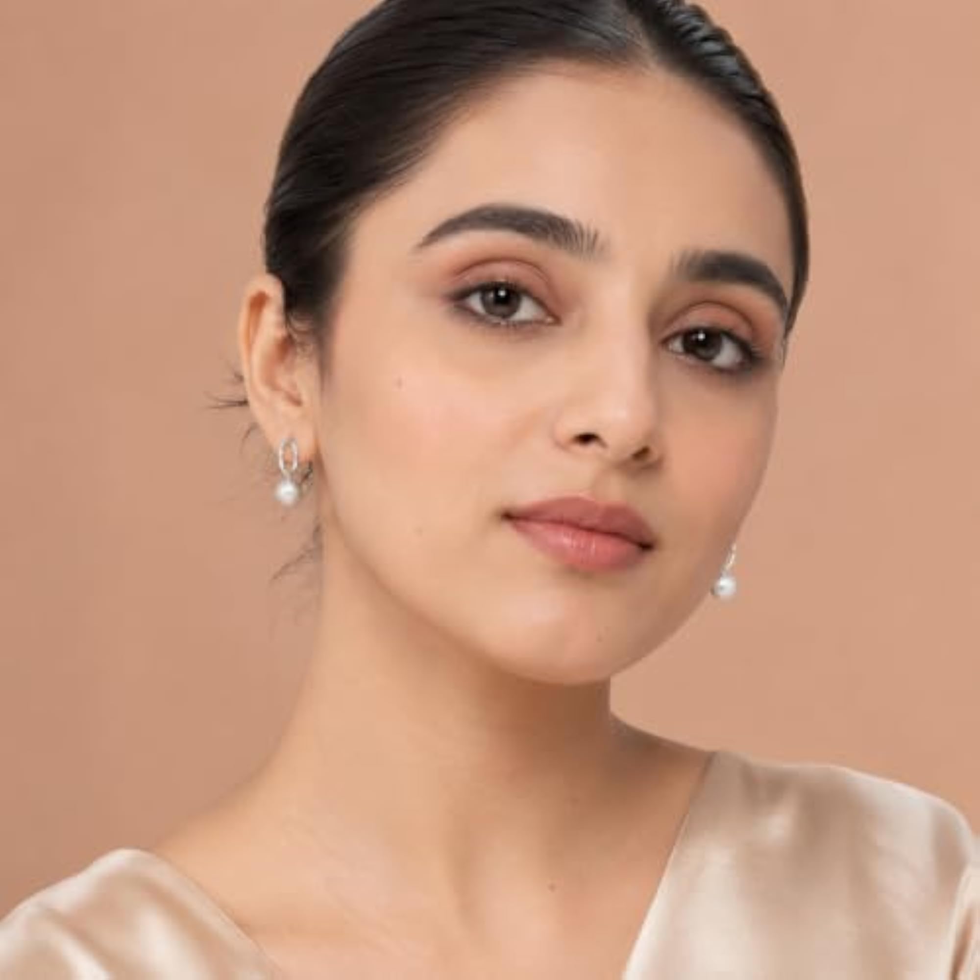 Women's Silver Oval Hoop Ball Drop Earrings, Lightweight