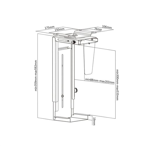 Soporte para CPU, carro móvil ajustable bajo escritorio, montaje en pared, giro de 360 grados, soporte de acero para torre de PC miniatura 2