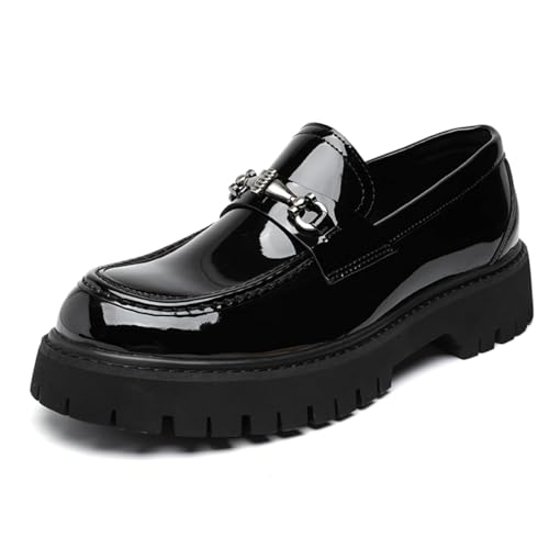Men's Patent Leather Platform Loafers Comfortable Slip-On Round Toe Dress Shoes for Business Office - Main Image