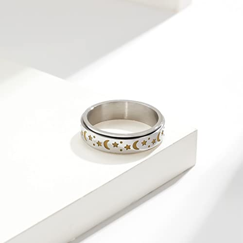 JAJAFOOK Moon and Star Ring Stress Relieving Anxiety Ring Titanium Steel Spinner Rings Engagement Wedding Rings4
