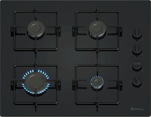 Balay - Placa de Gas, 60 cm de ancho, 4 Zonas de Cocción, Control de llama, Autoencendido, GasStop, negro, 3ETG464SB
