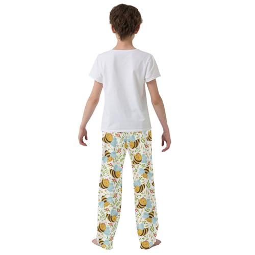 Bee Floral Boys Long Pants Soft Trousers Elastic Waist Kids Lounge Bottoms with Pockets S-XL3