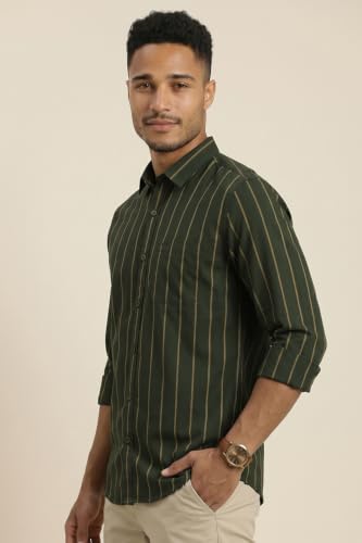 Image of Peter England Men Cotton Striped Slim Fit Shirt