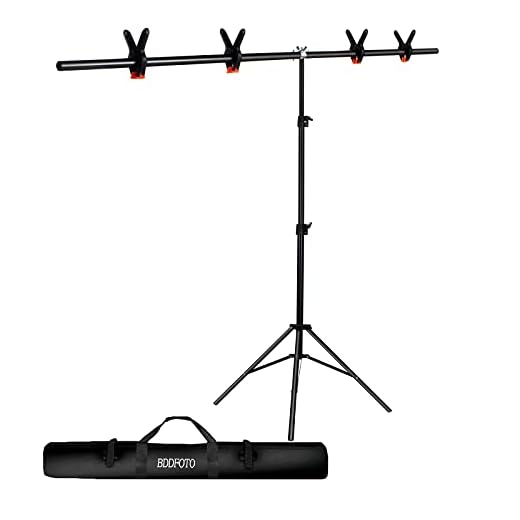 T-Shape Backdrop Stand 1.5 x 2m for Parties, BDDFOTO Photo Studio Background Stand System Height-Adjustable Tripod Stand with 4 Backets for Photo Studio Video Photography