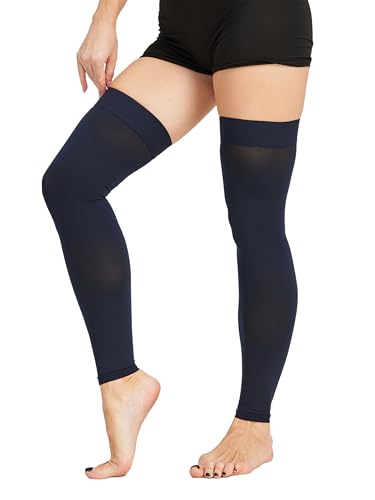 Image of TOFLY Medical Thigh High Compression Socks Footless for Women & Men, Opaque Support Hose, 15-20mmHg Graduated Compression Stockings with Silicone Band for Varicose Veins, Edema, DVT, 1 Pair Navy M