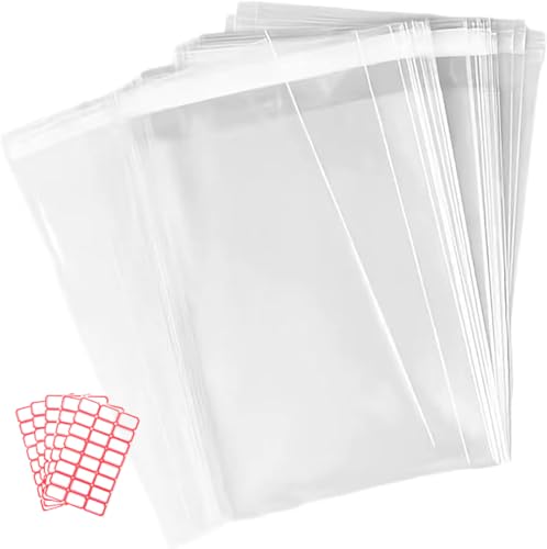 DOTUHAO 100 Count Clear Poly Bags, 8'' x 10'' Shirt Bags, Poly Bags, Clear Packaging Bags, Clothes (100PCS, 8'' x 10'')