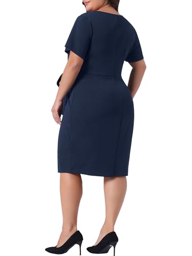 Image of Agnes Orinda Women's Plus Size Office Dress 50s 60s Vintage Belted Tie Pencil Dress Bodycon Wear to Work Dresses