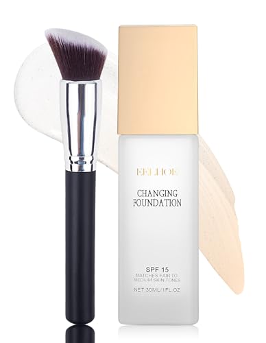Erinde Foundation Color Changing, Base de maquillaje con cambio de color para piel madura, Base de maquillaje con corrector, Maquillaje líquido hidratante para el rostro, Crema base 30ML y 1 pincel