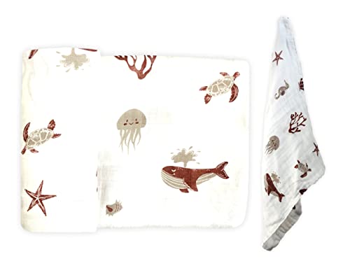 Image of LEYL&ARI Baby Swaddle Blanket & Lovey Set | Newborn Receiving Blanket Paci Holder Set (Under The Sea Friends)