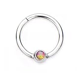 16G Opal Centered Stainless Steel Hinged Segment Ring for Septum, Nostril, Lip, and Ear Piercings - Available in Multiple Colors and Sizes (5/16