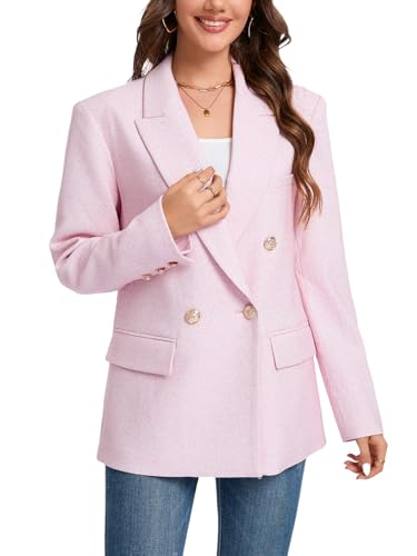 Women's Oversized Tweed Blazer - Double Breasted Casual Business Jacket, Long Sleeve, Lightweight, Lined, Trendy Office Wear2