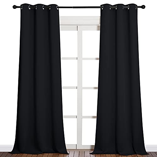 Image of NICETOWN Black Out Curtain Panels - Home Decoration Thermal Insulated Solid Grommet Blackout Curtains /Drapes for Hall /Dining Room (Set of 2, 42 inches by 90 Inch, Black)