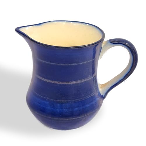 Image of KALAKRITI 350 ml Glossy Blue Ceramic Milk Pot & Creamer | Handmade Pouring Mug with Handle | Multipurpose Coffee, Tea, Sauce & Syrup Server | Table Pitcher for Cafe & Home Use (Set of 1)