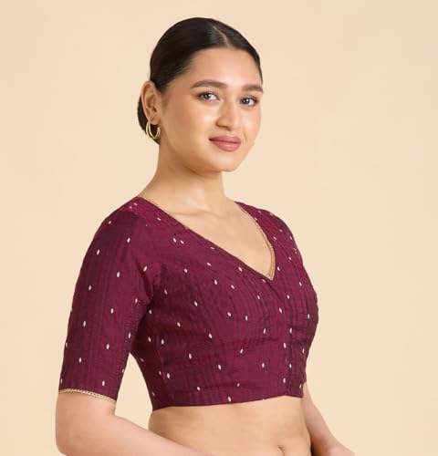 Image of Studio Shringaar Women's Handloom Cotton Silk Readymade Saree Blouse