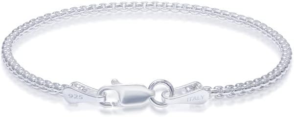 Silver Box Bracelets for Women Mens 925 Sterling Silver Clasp 2/3/5mm Chain Bracelet for Men 6.5-9 Inches