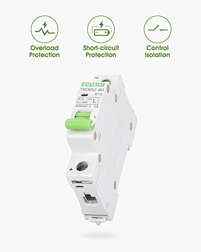 12V-110V Dc Miniature Circuit Breaker, 15 Amp 1 Pole Battery Breaker Protector For Solar Pv System And Rv, Thermal Magnetic Trip, Din-Rail/Surface Mount, Chtaixi Dc Disconnect Switch B15 #TOP2