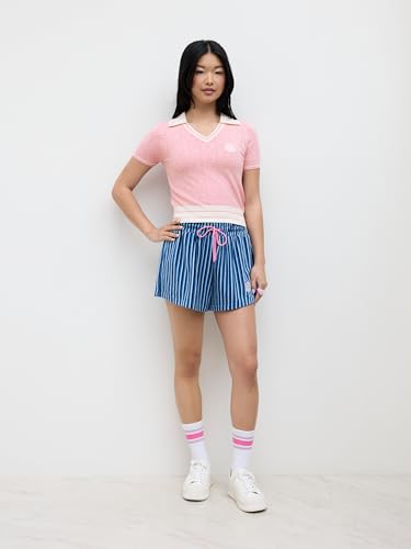 CIDER X Polly Pocket - Women's Pink Knit Polo Shirt Short Sleeve Cute Heart Design Top3