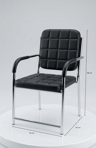 Image of RISHVIA Mid Back Office Visitor Chair with Armrest | Premium Leatherette Seat & Chrome Metal Frame | Comfortable Waiting Room /Office Guest Chair | Modern Ergonomic Design | Black