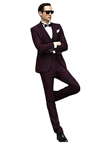 Costume 3 pièces homme slim fit avec col en pointe veste gilet et pantalon pour mariage