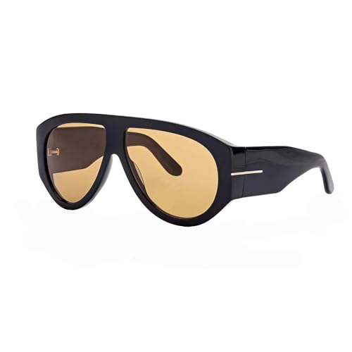 OSAGAMA Trendy Retro Oversized Aviator Sunglasses for Women Men 70s Luxury Designer Thick Classic Sun Glasses (Black/Brown)