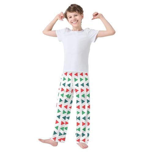 ZZKKO Christmas Red Green Triangle Boys Pants for Kids Jogger Pants with Pockets S-XL2