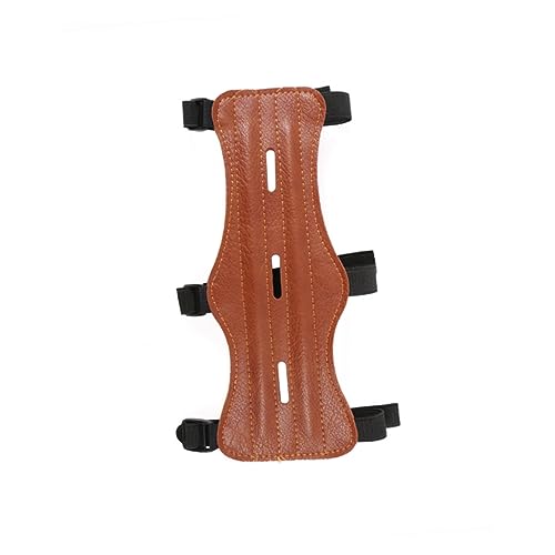 Adjustable Archery Arm Guard with Strap Armband Cow Leather Protective Gear for Right Left Hand Shooters Lightweight Design for Hunting Target Practice and Outdoor Use Brown
