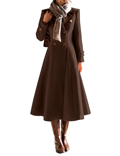 Image of IDEALSANXUN Womens Long Wool Coat Fall Winter Double Breasted Trench Coat Peacoat Jackets