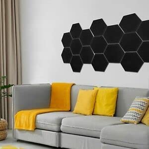 Image of YGM Acoustic Foams Professional Hexagon Acoustic Foam Panels, Absorption Panel, 12 X 12 X 1 inch High Density Edge Wall Tiles for Acoustic Treatment (Black, Set of 10)