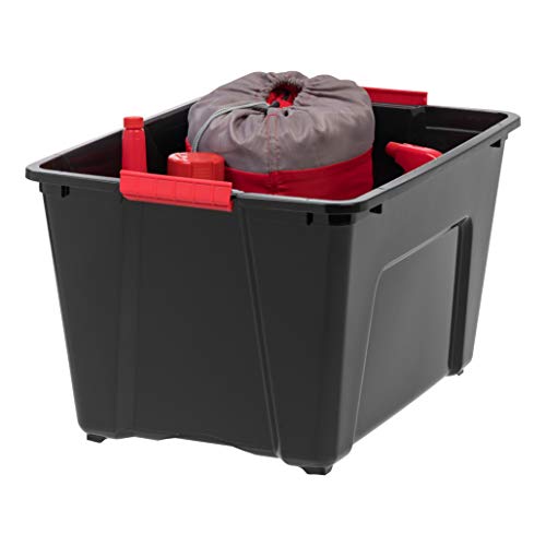 Image of IRIS USA 51 L (54 QT) Plastic Storage Box with Lid and Latches - 4 Pack - BPA-Free, Garage Organizing Solution, Durable Nestable Stackable Containers, Secure Pull Handle - Black