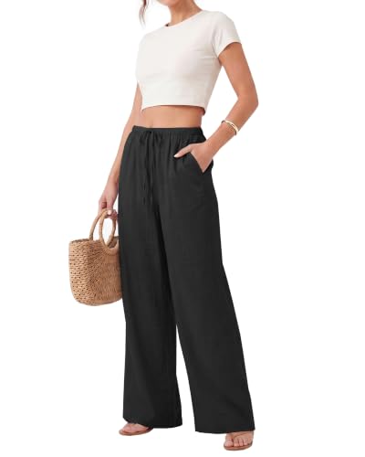 Image of ZOOSIXX Wide Leg Pants for Women - Palazzo Flowy Lounge Lightweight Summer Drawstring Trousers with Pockets Beach Vacation