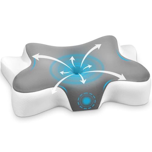 Somirra Almohada Cervicales y Cuello, Almohada Cervical en 2 Alturas, Almohada Viscoelastica con Funda de Almohada Extraíble para Dormir de Lado, Boca Arriba y Boca Abajo, 66x37x9/12cm