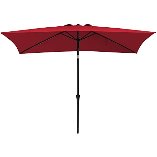 MEWAY 6.6 * 10ft Rectangular Patio Umbrella Market Outdoor Garden Table Deck Backyard Pool Sunshade Umbrella with Tilt, Crank and UV Protection(6.6 * 10 ft, Red)