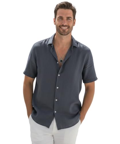 Image of VastraVibes Premium Cotton Linen Shirt for Men | Half Sleeve Slim Fit Casual Shirts | Lightweight Beach Wear & Festive Outfits | Trending Pastel Colors