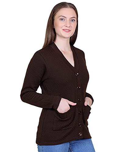 Image of Women Woolen v-Neck Cardigan Pullover Sweater for Winter wear with Front Pockets Plus Sizes Also Available