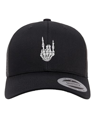 Gorra Trucker Estructurada Bordada Skeleton Hand Rock On
