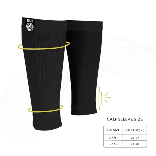 Image of KUE Compression Calf Sleeves for Men and Women | Running, Sports Activity | Improved Blood Circulation, Swelling, Calf Support in & Recovery, Protect from Strain & Injuries (1 Black, L /XL)