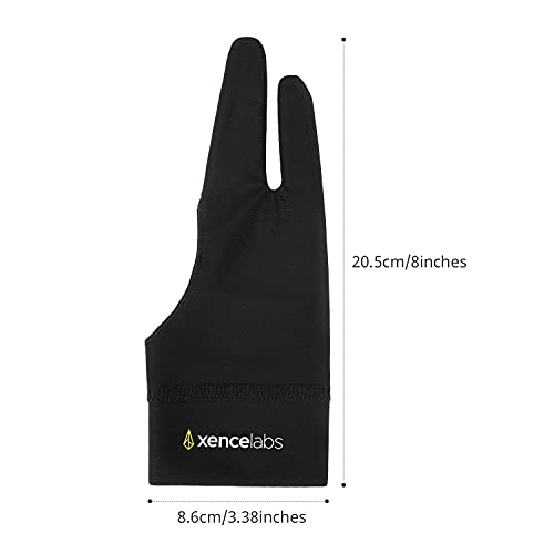 Image of XENCELABS Drawing Glove, Breathable Artist Glove for Drawing Tablet, Two Fingers for Left Right Hand Black Size M