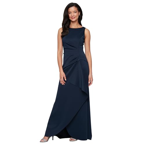 Alex Evenings Women's Sleeveless Stretch Scuba Crepe Mother of the Bride Dress with Tucked Waist and Cascade Detail Skirt