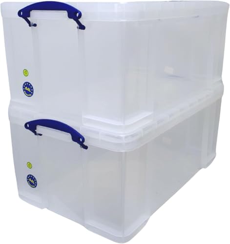 Really Useful Box Lot de 2 boîtes de rangement en plastique transparent 64 l