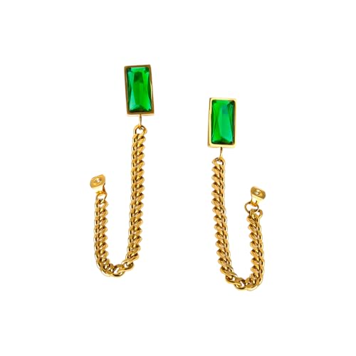 Image of Rubans Demi Fine Stainless Steel Emerald Hoop Jewels Gift for Women & Girls