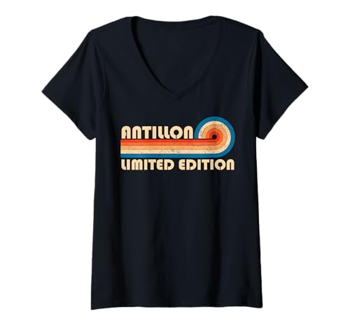 Mujer ANTILLON Retro 70s 80s Sunset Stripe Camiseta Cuello V