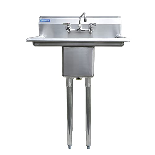 Image of AmGood Stainless Steel Prep & Utility Sink | 304 Stainless Steel | Restaurant, Kitchen, Laundry, Garage | NSF (Bowl Size: 10 inchx14 inchx10 inch + Faucet + 2 Drainboards)