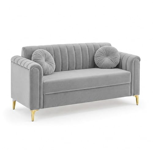 Image of FURNY Dorino 2 Seater Fabric Sofa Set (Light Grey) Premium Velvet Finish Durable & Comfortable Ideal for Living Room
