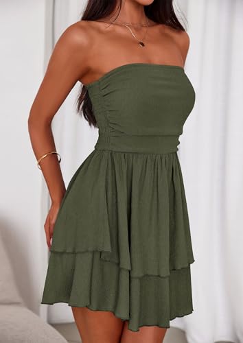 Image of PRETTYGARDEN Women's 2026 Summer Strapless Tube Mini Dress Off Shoulder Smocked Ruffle A Line Flowy Short Party Club Dresses