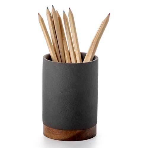 Image of Ceramic Pen Holder for Desk, Pencil Organizer & Makeup Brush Holder, Office Decor and Desk Accessories, Perfect Office Organization, Teacher Supplies (Dark Grey, Set of 1)