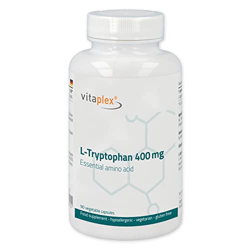 Vitaplex | L-Tryptophan in Kapseln | 400 mg Tryptophan | Hochwertige und 100% natürliche Inhaltsstoffe | Gentechnikfrei, hypoallergen, für Vegetarier und Veganer geeignet | 90 vegane Kapseln Cover